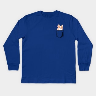 Pocket Corgi Waving Kids Long Sleeve T-Shirt